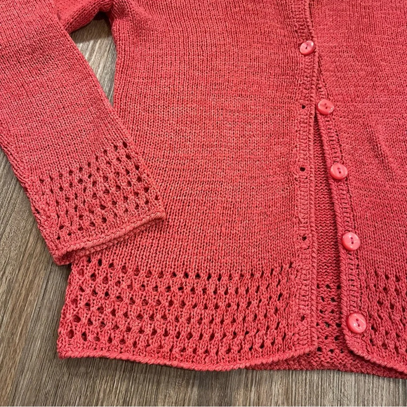 Vintage Coldwater Creek Y2k Crochet Knit Cardigan Sweater Size XS Pink Cottage - Picture 3 of 7